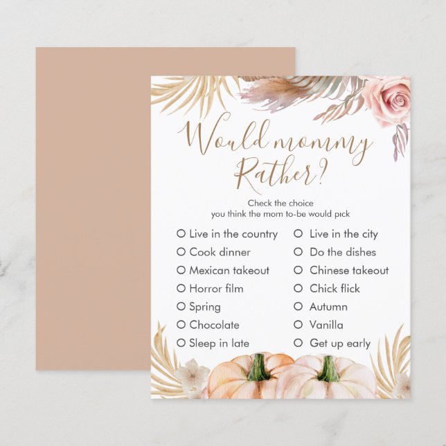 Papier Boho Floral Citrouille Automne Baby shower Personn (Devant / Derrière)