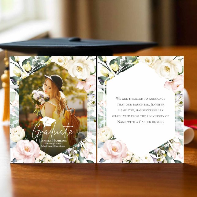 Papier Boho Floral Frame Photo Faire-part de graduation (Créateur téléchargé)