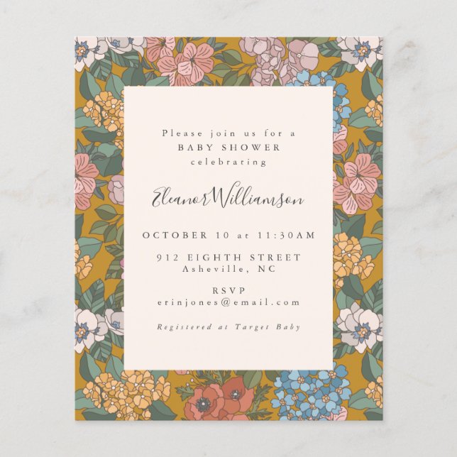 Papier Boho Floral Garden Budget Baby shower Invitation (Devant)