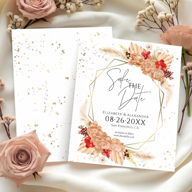 Papier Boho Floral | Mariage en terre cuite Enregistrer l (Créateur téléchargé)