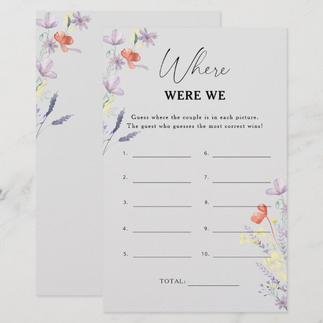 Papier Boho Floral Où étions-nous jeu de douche nuptiale (Devant / Derrière)
