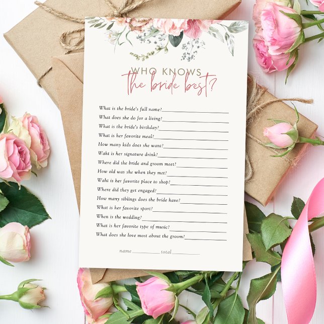 Papier Boho Floral Qui Connaît Le Jeu De Fête des mariées (Créateur téléchargé)