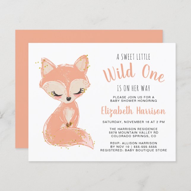 Papier Boho Fox Terracotta Baby Girl Shower Invitation (Devant / Derrière)