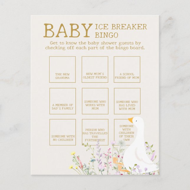 Papier Boho Goose Duck Baby shower Ice Breaker Bingo Jeu (Devant)