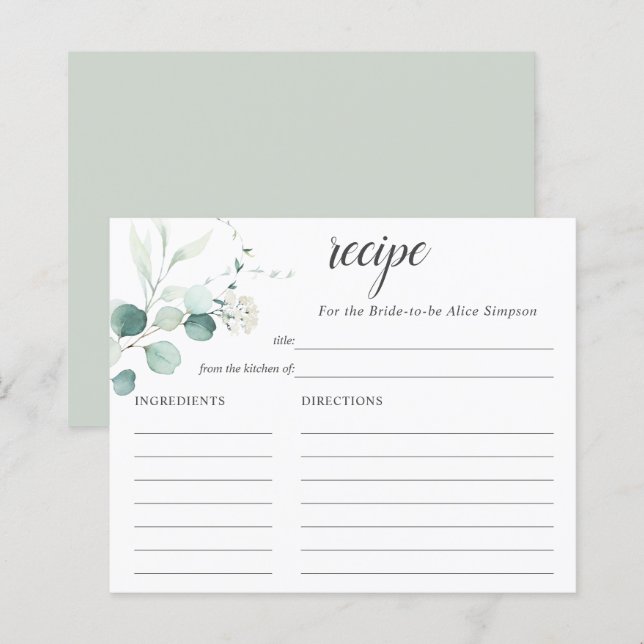 Papier Boho Greenery Eucalyptus Recette Fête des mariées (Devant / Derrière)