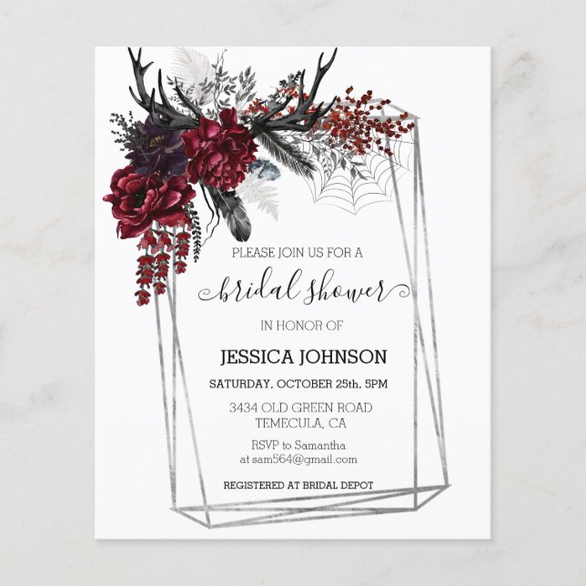 Papier Boho Halloween Fête des mariées florale aquarelle (Devant)