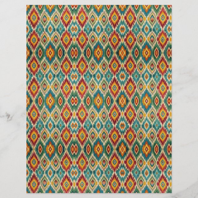 Papier Boho Ikat Scrapbook Paper – Mustard Yellow & Teal  (Devant)