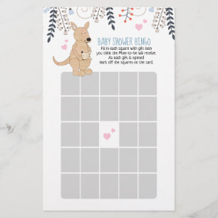 Papier Boho Kangaroo Boy Baby shower Jeu de Bingo