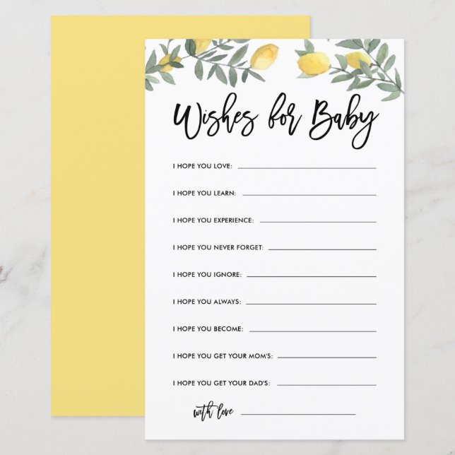 Papier Boho Lemon Baby shower bien des souhaits pour la c (Devant / Derrière)
