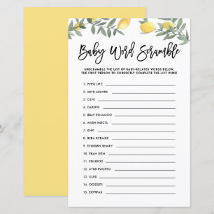 Papier Boho Lemon Baby Word Scramble Baby shower Jeu