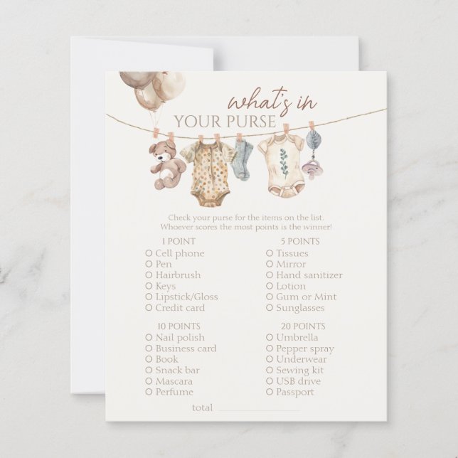 Papier Boho Neutral Vêtements de bébé Quoi dans votre sac (Devant)