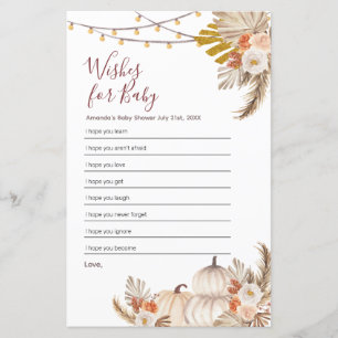 Papier Boho Pampas Citrouille en herbe Voeux pour bébé