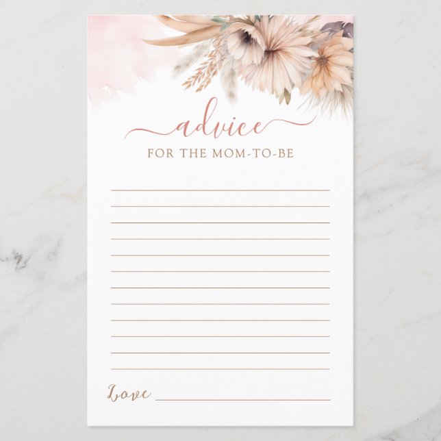 Papier Boho Pampas Grass Floral Conseils Pour Maman D'Êtr (Devant)