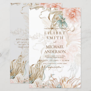 Papier BOHO Pampas Grass Floral Coral Sage Mariage