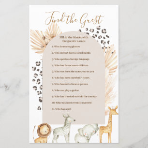 Papier Boho Pampas Herbe Animaux sauvages Trouvez le jeu 