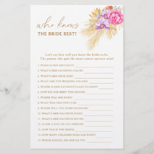 Papier Boho pampas herbe Qui connaît la mariée mieux