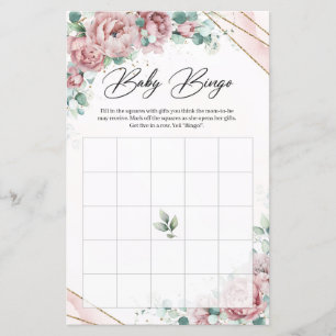 Papier Boho pies rose poussiéreux eucalyptus bébé Bingo