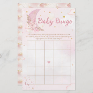 Papier Boho Pink & Gold Moon Baby shower Bingo Jeu