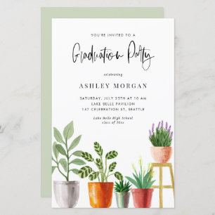 Papier Boho Pot Houseplants Graduation Invitation