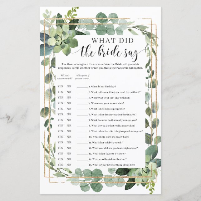 Papier Boho Qu'est-ce que la mariée a dit de jeu succulen (Devant)