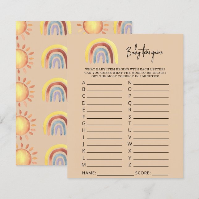 Papier Boho Rainbow Baby Item Jeu. Jeu baby shower (Devant / Derrière)