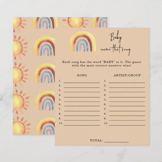 Papier Boho Rainbow Baby Song jeu de Baby shower (Devant / Derrière)