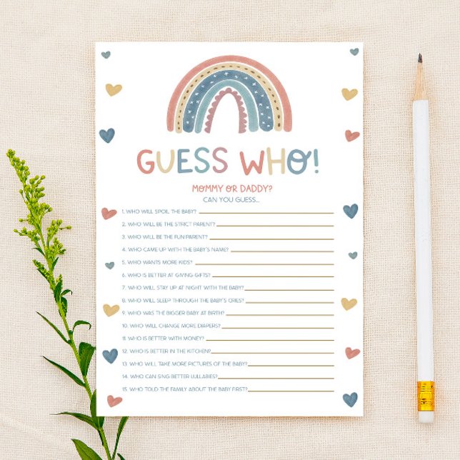 Papier Boho Rainbow Devine Qui ! Jeu baby shower (Créateur téléchargé)