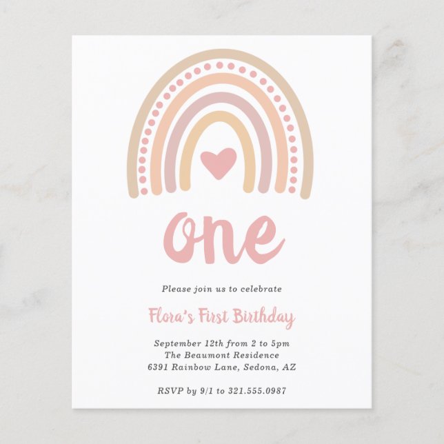 Papier Boho Rainbow Girl Budget Premier anniversaire Invi (Devant)