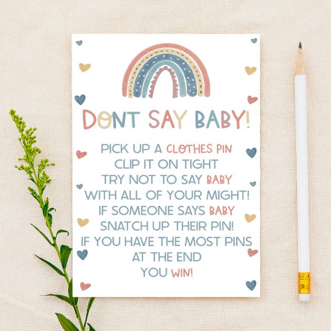 Papier Boho Rainbow Ne dis pas Baby ! Jeu baby shower (Créateur téléchargé)