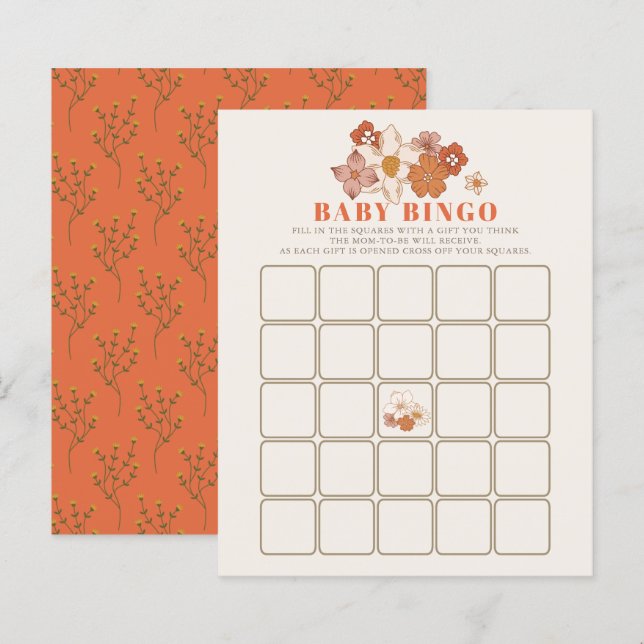 Papier Boho Retro Super Floral Baby shower Jeu de Bingo (Devant / Derrière)