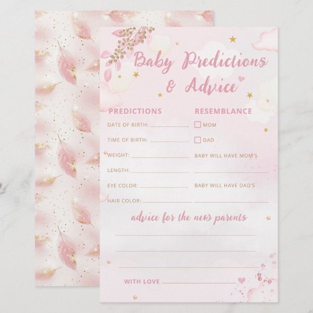 Papier Boho rose Baby shower bébé prédiction et conseil (Devant / Derrière)