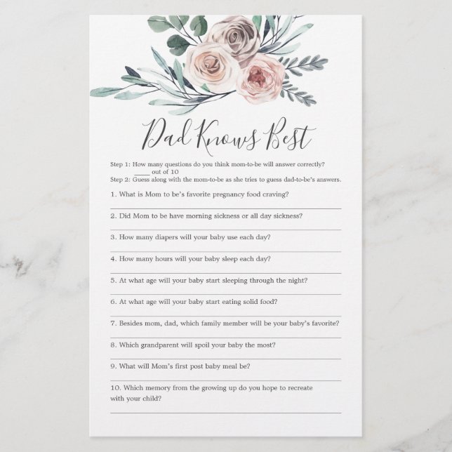 Papier Boho Rose Baby shower Papa connaît le meilleur jeu (Devant)