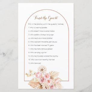 Papier Boho rose floral Pampas Grass Trouvez le jeu Invit