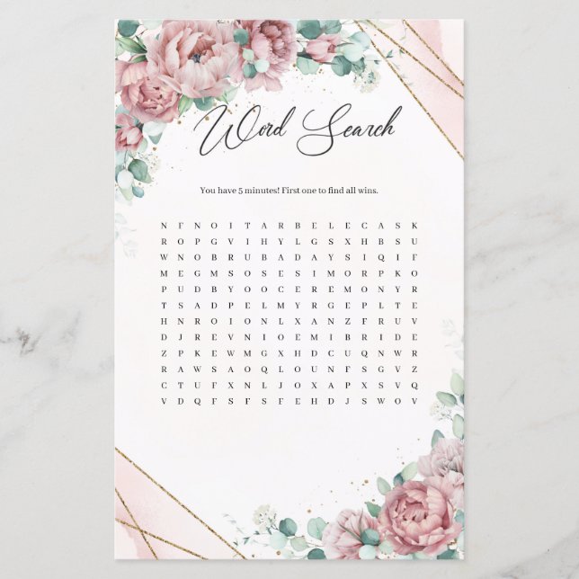 Papier Boho rose or eucalyptus verdure Word Search (Devant)