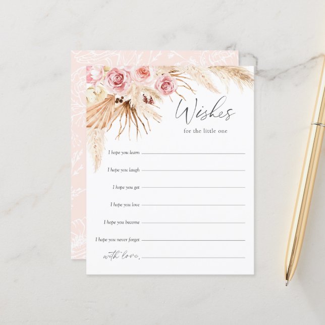 Papier Boho rose pâle Baby shower souhaits pour le bébé (Devant/Arrière en situation)