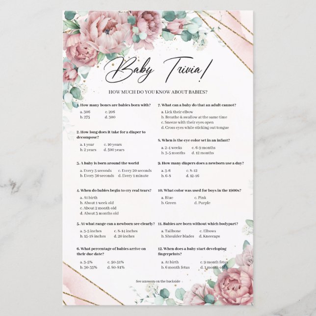 Papier Boho rose rousse fleurs eucalyptus Baby trivia (Devant)