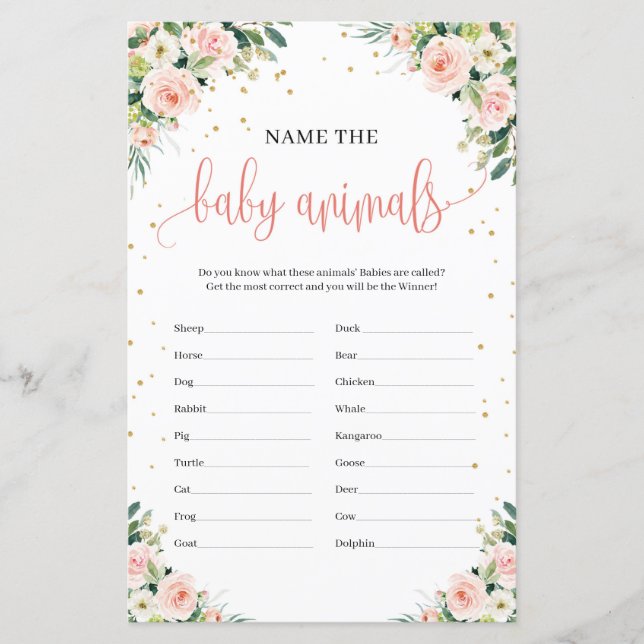 Papier Boho rose vif verdure or bébé animaux jeu (Devant)