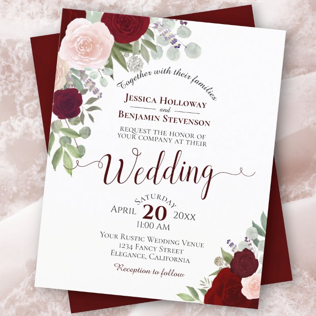 Papier Boho rouge et rose Faire-part de mariage BUDGET Fl (Créateur téléchargé)