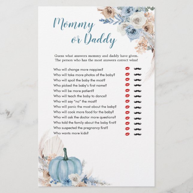 Papier Boho Rustic Citrouille Automne Jeux pour maman ou  (Devant)