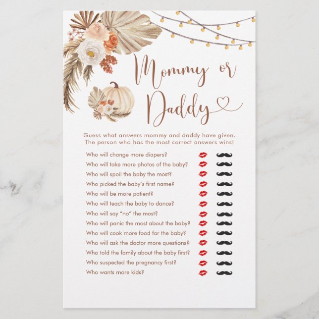 Papier Boho Rustic Citrouille Fall in Love Maman ou Papa (Devant)