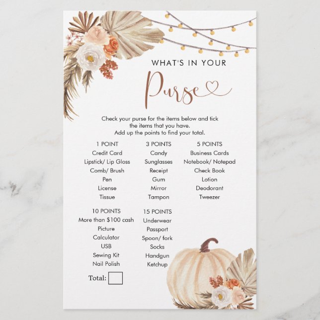 Papier Boho Rustic Citrouille Fall in Love Purse Jeu (Devant)