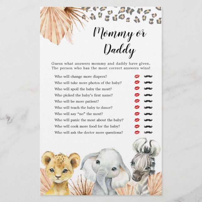 Papier Boho Sage Green Safari Oh Boy Mommy ou Daddy Jeu (Devant)