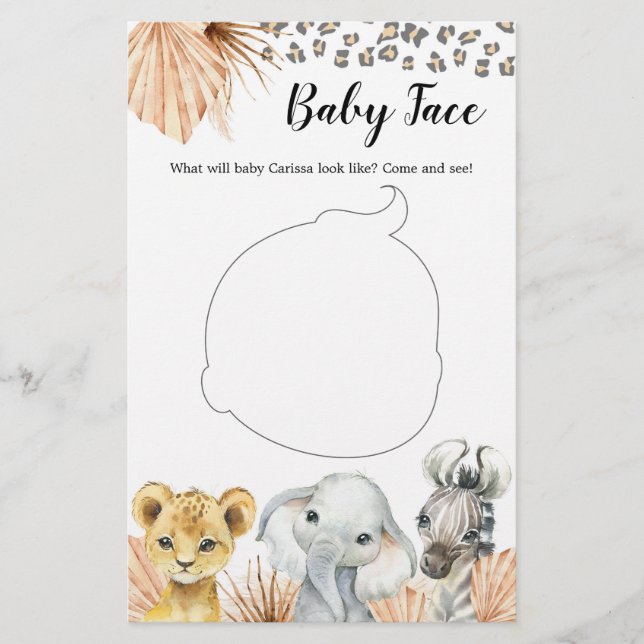 Papier Boho Sage Green Safari Oh Garçon Baby Face Jeu (Devant)