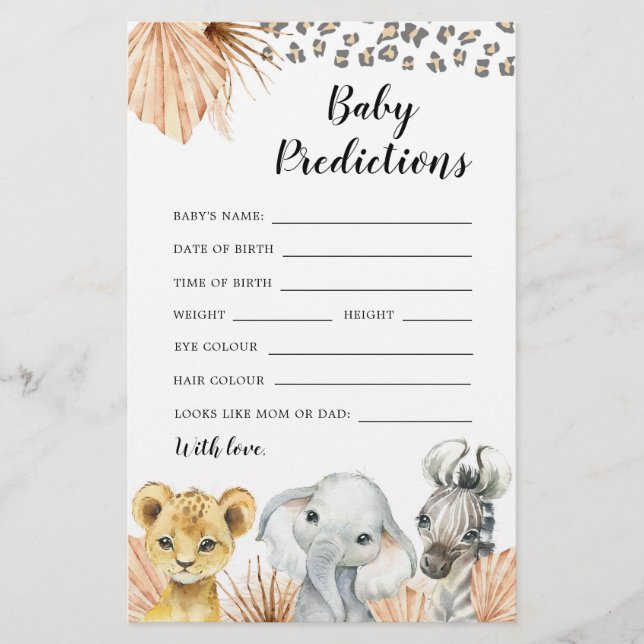 Papier Boho Sage Green Safari Oh Garçon Baby Prediction J (Devant)