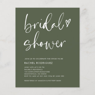 Papier Boho Script Olive Green Fêtes des mariées Invitati