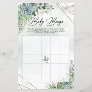 Papier Boho succulent eucalyptus cadre or bébé Bingo