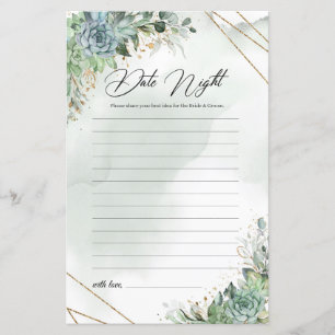 Papier Boho succulent eucalyptus cadre or Date Nuit
