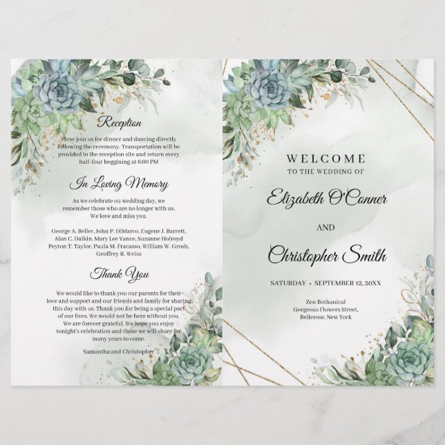 Papier Boho succulent eucalyptus mariage cadre or (Devant)