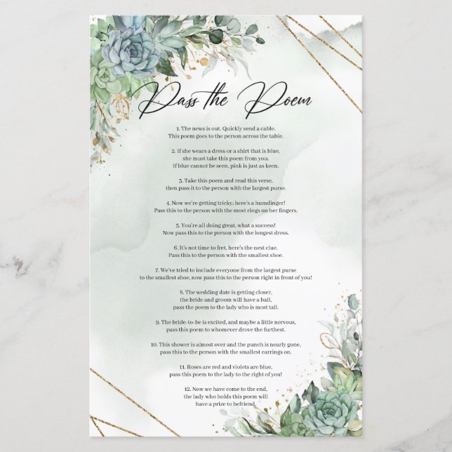 Papier Boho succulent eucalyptus or Pass The Poem (Devant)