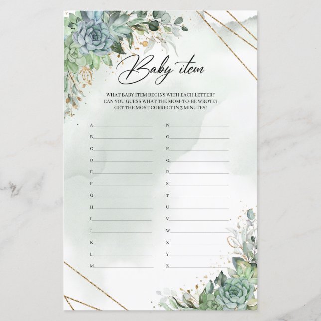 Papier Boho succulents feuillage vert cadre or Baby Item (Devant)